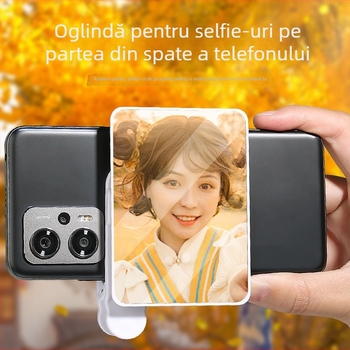Oglindă selfie pentru telefoane mobile cu clip, ABS+sticlă, universală, fără Bluetooth, fără iluminare