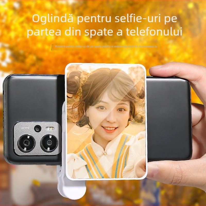 Oglindă selfie pentru telefoane mobile cu clip, ABS+sticlă, universală, fără Bluetooth, fără iluminare
