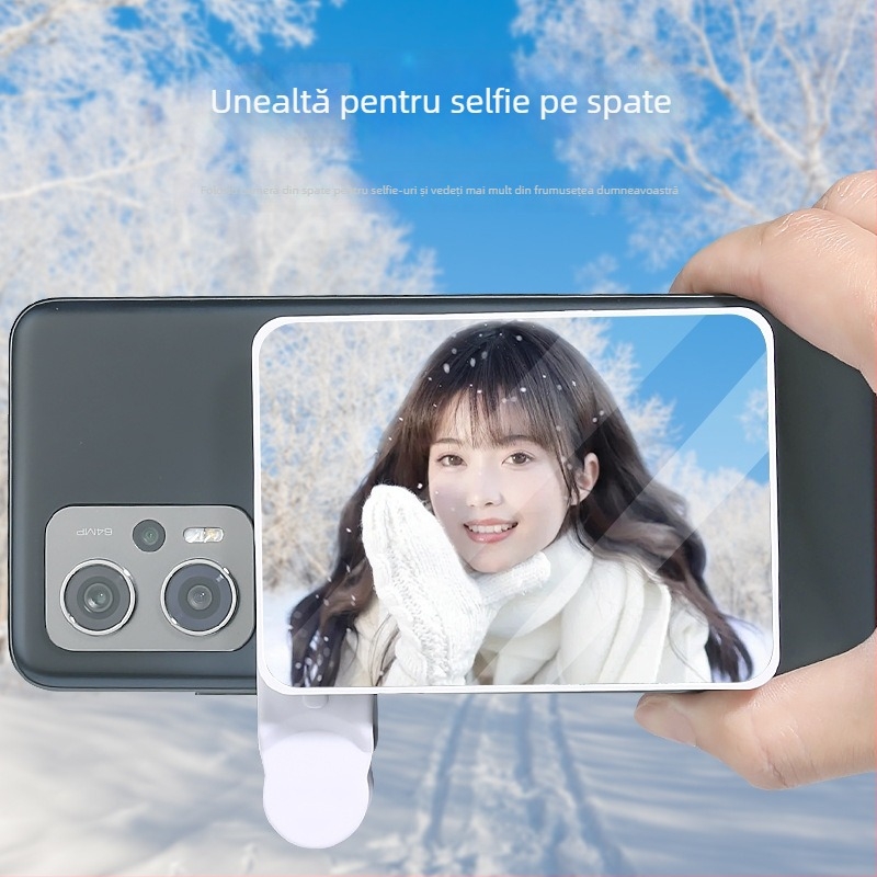 Oglindă selfie pentru telefoane mobile cu clip, ABS+sticlă, universală, fără Bluetooth, fără iluminare