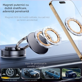 Suport pentru telefon auto cu rotație la 360° și aspirație prin vid — pliabil, universal