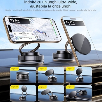 Suport pentru telefon auto cu rotație la 360° și aspirație prin vid — pliabil, universal