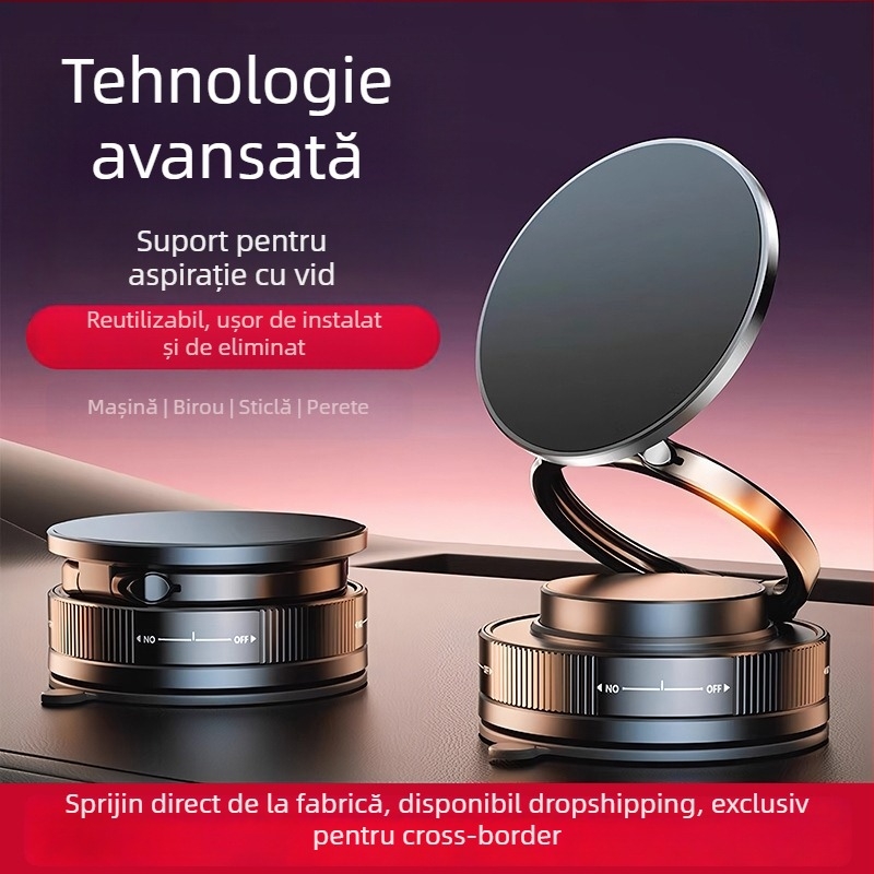 Suport pentru telefon auto cu rotație la 360° și aspirație prin vid — pliabil, universal