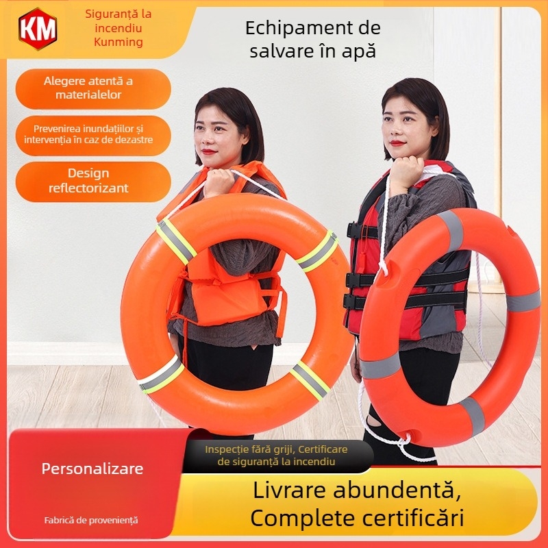 Set de echipament de salvare pe apă cu colace și veste de salvare — colace din plastic și din spumă; veste Yamaha și obișnuite; marcă Kunming; model A2; cod produs 03