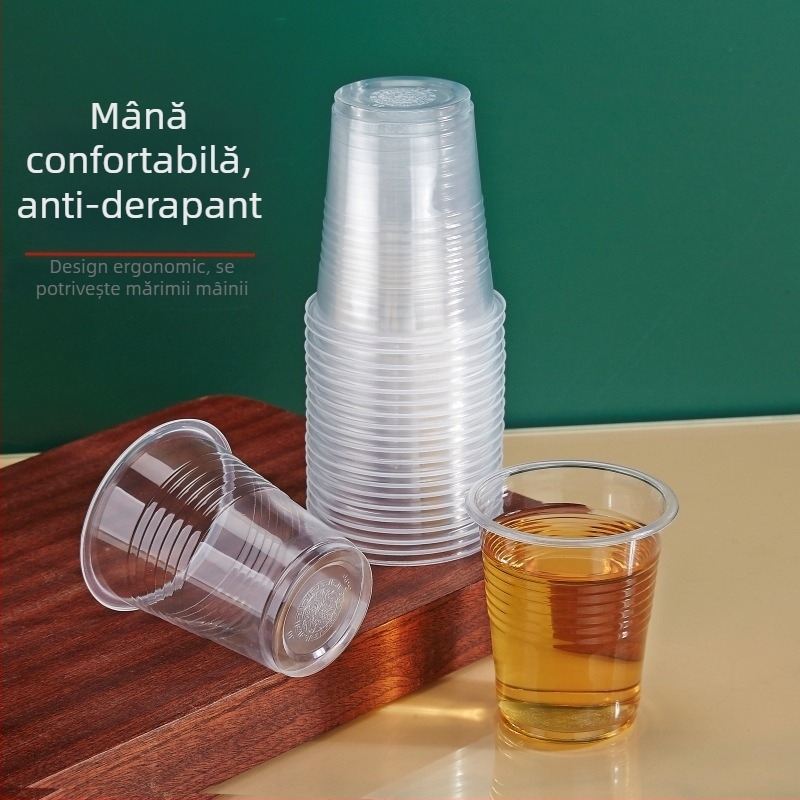 Pahar de unică folosință din PP, gros, transparent, capacitate 101-200 ml, potrivit pentru microunde, rezistent la temperaturi înalte