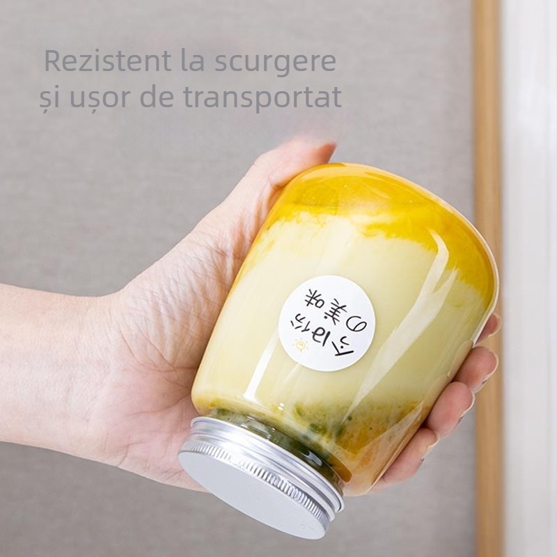 Sticlă PET pentru ambalare cosmetică/alimentară, în formă de U, corp transparent, capac din aluminiu, 360ml/500ml, de calitate alimentară, imprimare silkscreen