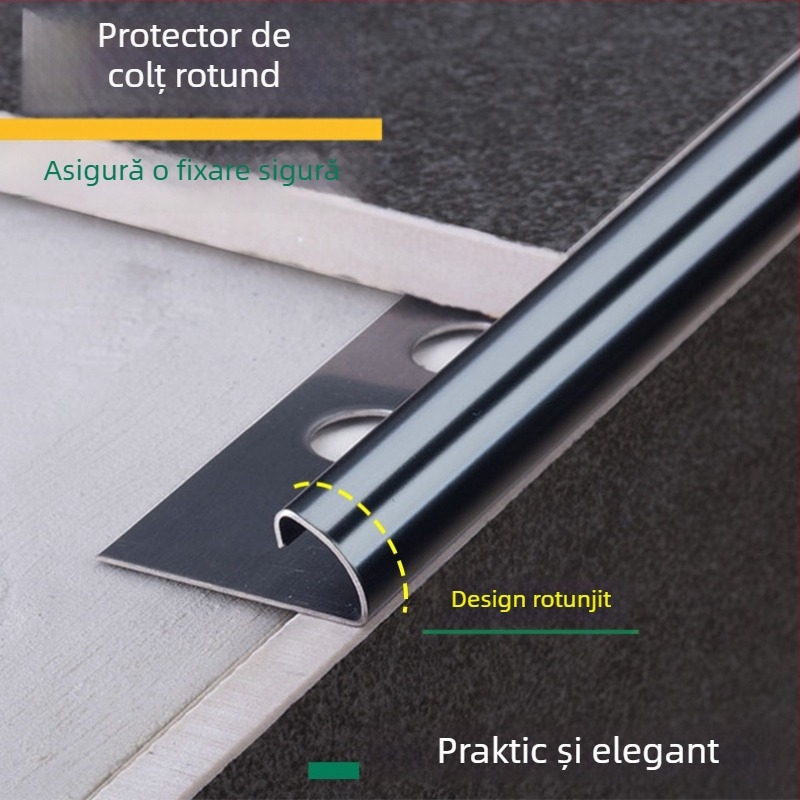 Protecție colț plăci din oțel inoxidabil 304, ESR-100, margine arc, îmbinare încastrată, stil modern minimalist