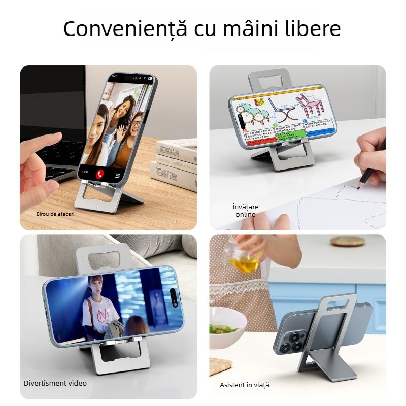 Stand de birou pliabil din aliaj de aluminiu pentru telefoane și tablete, cu garnitură din silicon
