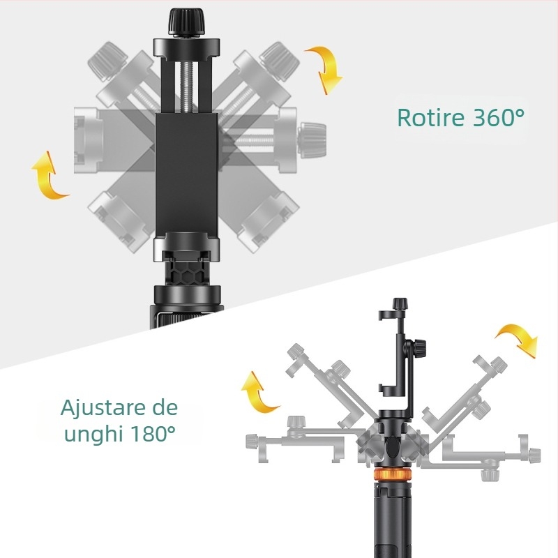 Baston selfie din aluminiu cu 7 secțiuni, telecomandă Bluetooth, suport pentru telefon, stabilizare antișoc, trepied vertical portabil