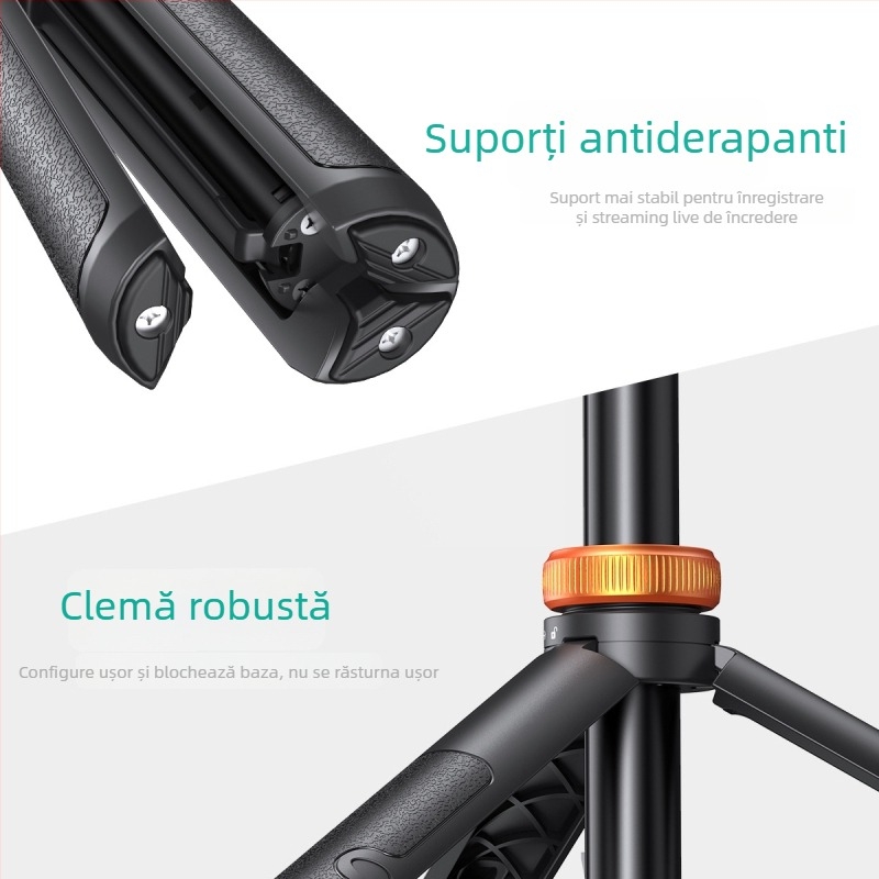 Baston selfie din aluminiu cu 7 secțiuni, telecomandă Bluetooth, suport pentru telefon, stabilizare antișoc, trepied vertical portabil