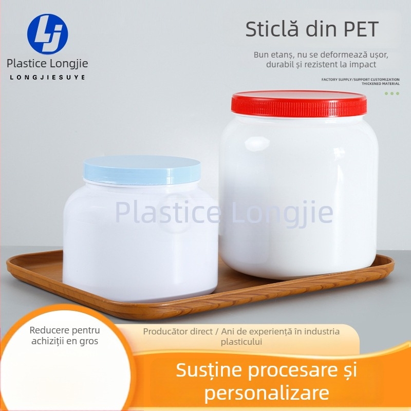 Recipient din plastic cu gură de deschidere largă pentru lapte pentru animale de companie și pulbere proteică, capacitate 500 ml sau 1000 ml, cu capac.