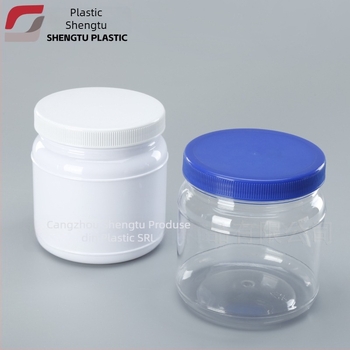 Recipient PET transparent pentru pudră de proteine, gură largă, 1000 ml, capac din plastic