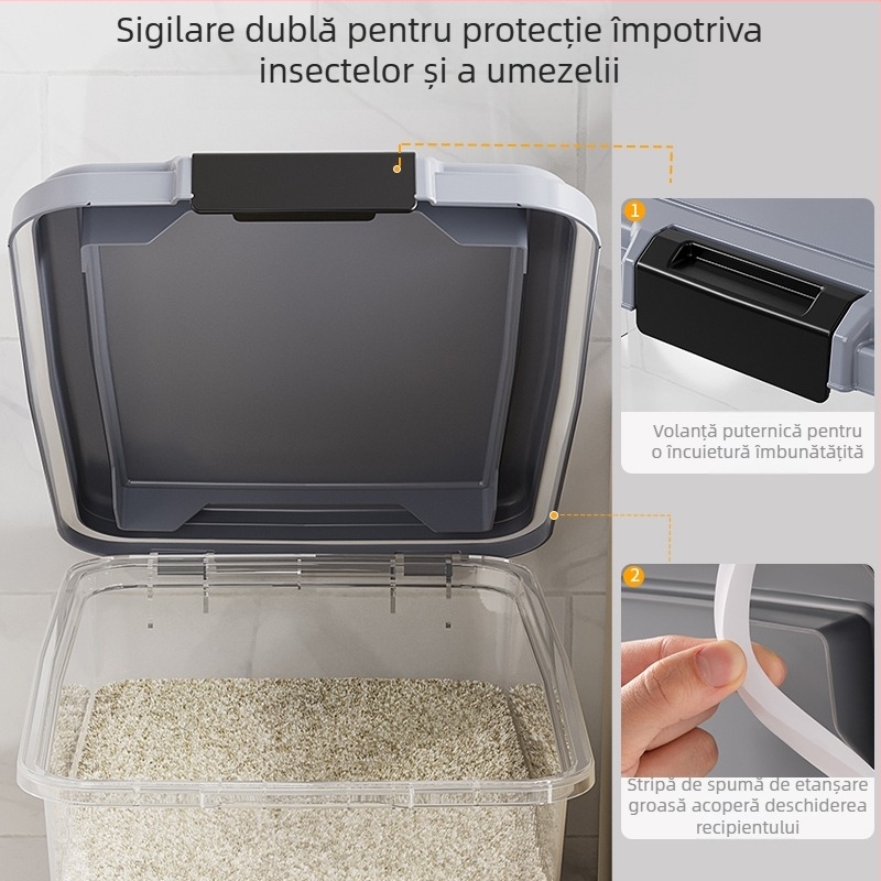 Container de depozitare orez – rezistent la umezeală, sigilat, anti-insecte, din plastic, stil japonez, pentru orez, făină și paste