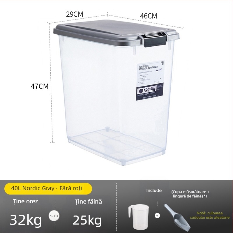 Container de depozitare orez – rezistent la umezeală, sigilat, anti-insecte, din plastic, stil japonez, pentru orez, făină și paste
