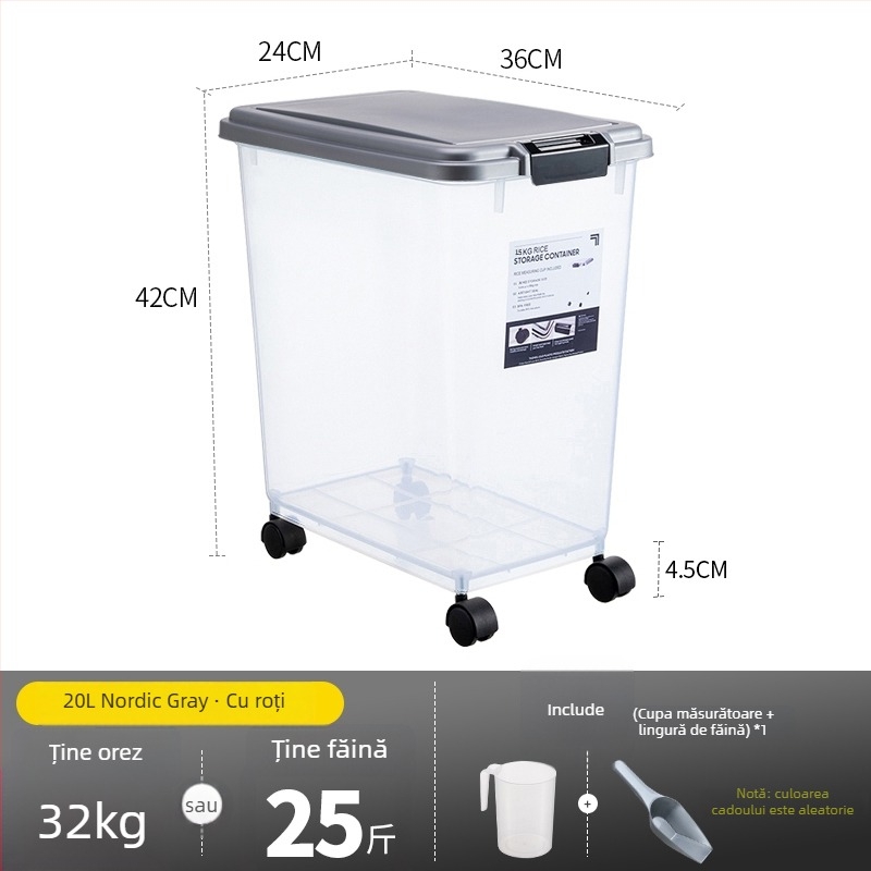 Container de depozitare orez – rezistent la umezeală, sigilat, anti-insecte, din plastic, stil japonez, pentru orez, făină și paste