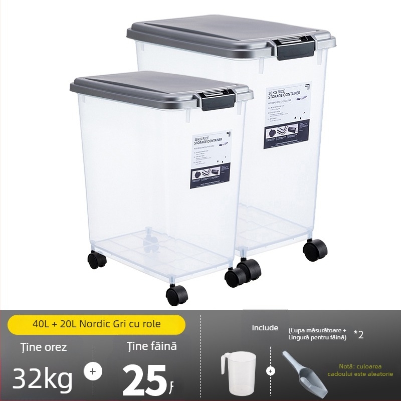 Container de depozitare orez – rezistent la umezeală, sigilat, anti-insecte, din plastic, stil japonez, pentru orez, făină și paste