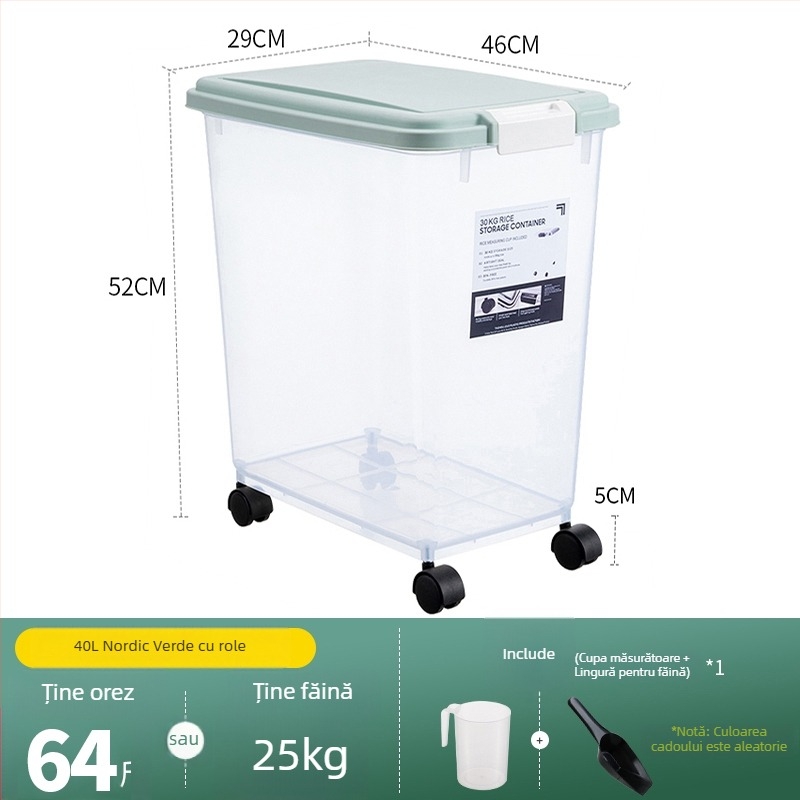 Container de depozitare orez – rezistent la umezeală, sigilat, anti-insecte, din plastic, stil japonez, pentru orez, făină și paste