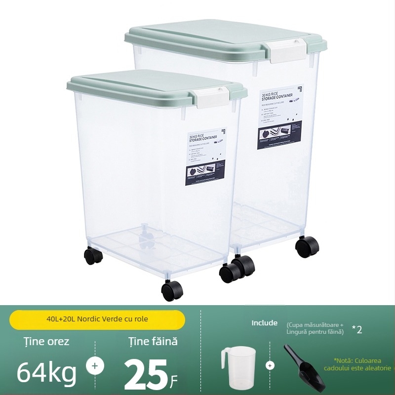 Container de depozitare orez – rezistent la umezeală, sigilat, anti-insecte, din plastic, stil japonez, pentru orez, făină și paste