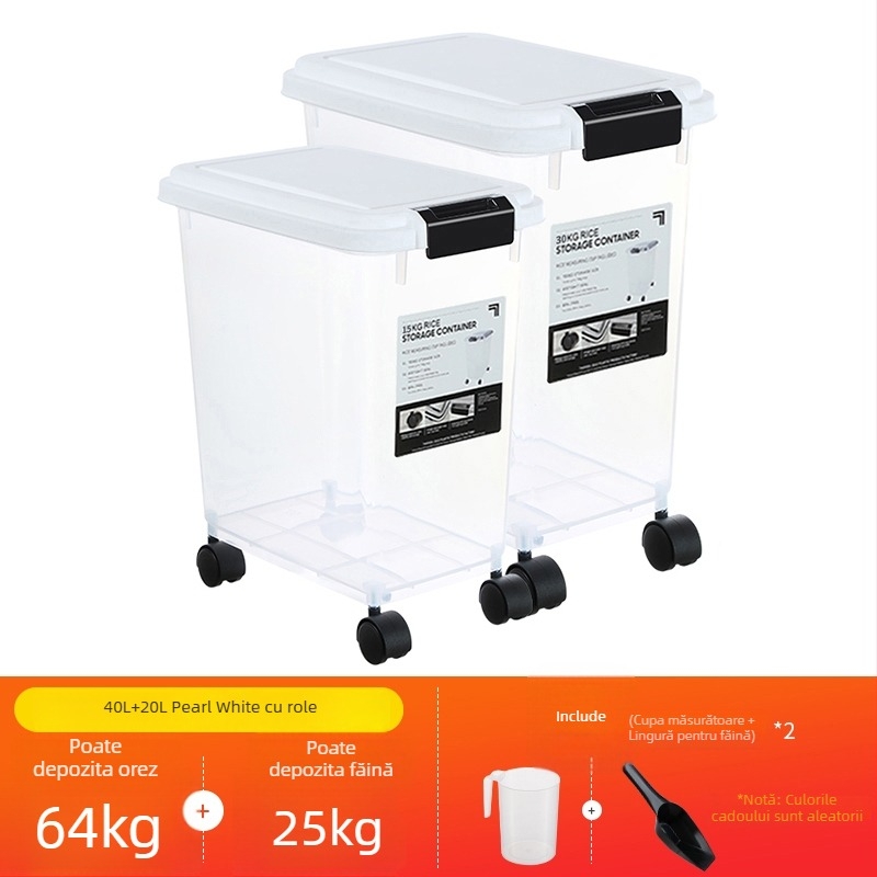 Container de depozitare orez – rezistent la umezeală, sigilat, anti-insecte, din plastic, stil japonez, pentru orez, făină și paste