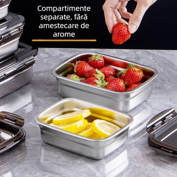 Cutie pentru prânz din oțel inoxidabil, izolaată, dreptunghiulară, etanșă cu capac, de calitate alimentară
