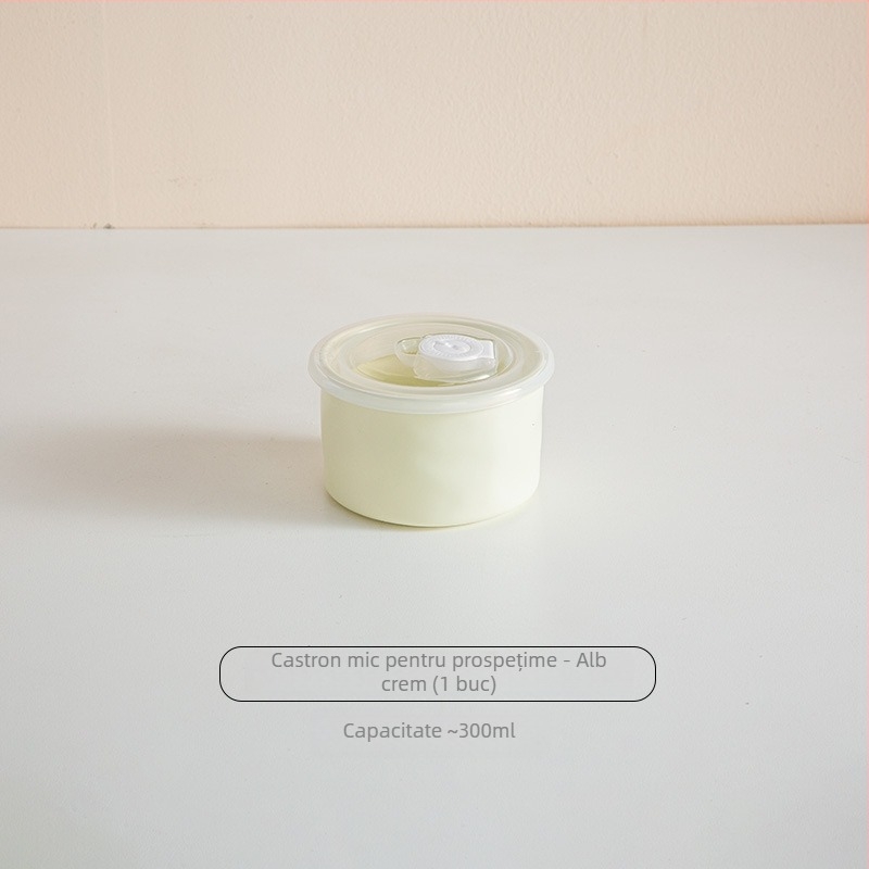 Vas ceramic pentru păstrarea prospețimii cu capac, compatibil cu microunde, rotund, 301–500 ml, cutie de prânz