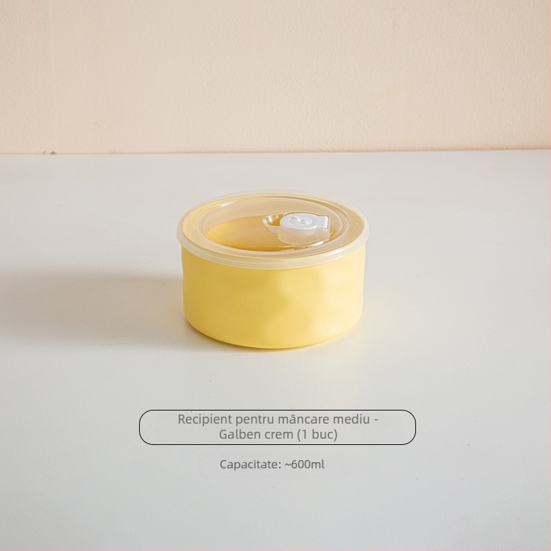 Vas ceramic pentru păstrarea prospețimii cu capac, compatibil cu microunde, rotund, 301–500 ml, cutie de prânz