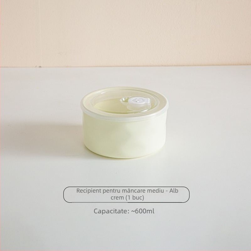 Vas ceramic pentru păstrarea prospețimii cu capac, compatibil cu microunde, rotund, 301–500 ml, cutie de prânz