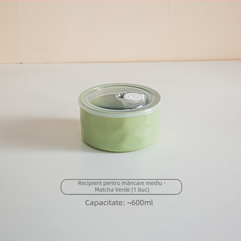 Vas ceramic pentru păstrarea prospețimii cu capac, compatibil cu microunde, rotund, 301–500 ml, cutie de prânz