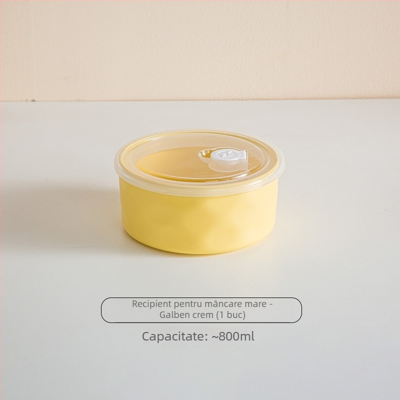 Vas ceramic pentru păstrarea prospețimii cu capac, compatibil cu microunde, rotund, 301–500 ml, cutie de prânz