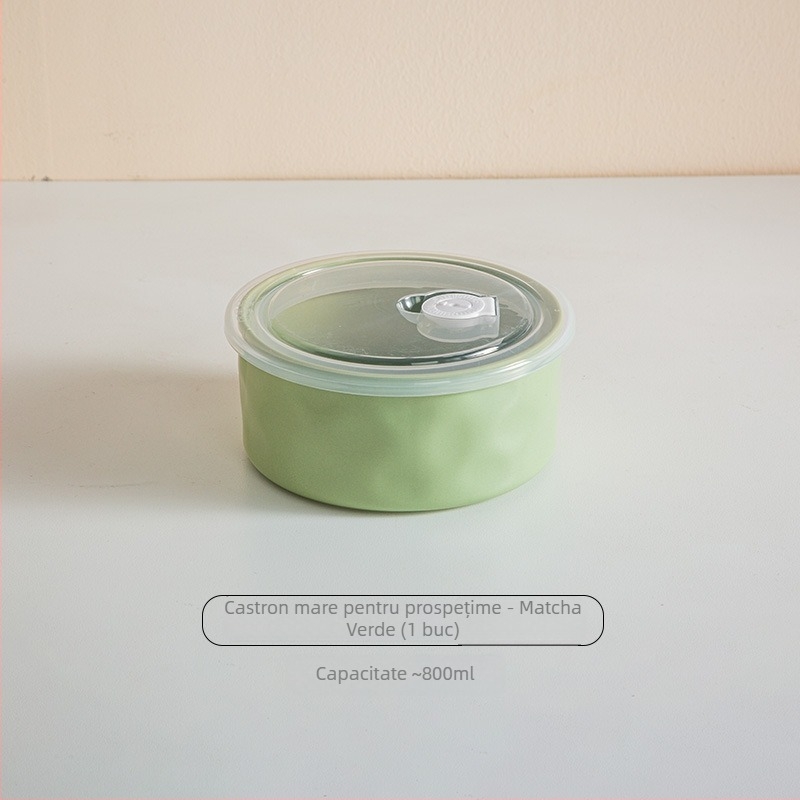 Vas ceramic pentru păstrarea prospețimii cu capac, compatibil cu microunde, rotund, 301–500 ml, cutie de prânz