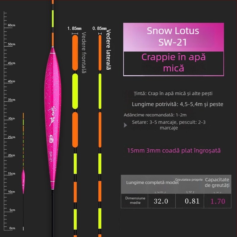 Plută de pescuit Nano cu coadă plată integrată, seria SW, sensibilitate înaltă pentru crap și caras