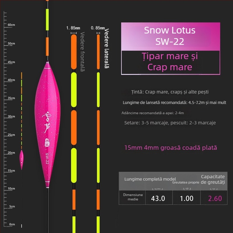 Plută de pescuit Nano cu coadă plată integrată, seria SW, sensibilitate înaltă pentru crap și caras