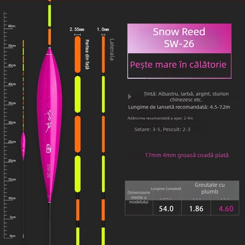 Plută de pescuit Nano cu coadă plată integrată, seria SW, sensibilitate înaltă pentru crap și caras