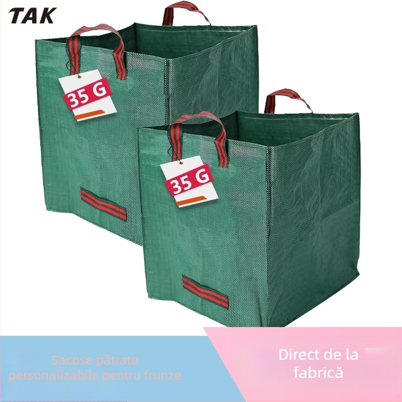 Sac plastic pătrat pentru depozitarea deșeurilor și compost, capacitate mare, pentru plantarea gazonului și utilizare ecologică