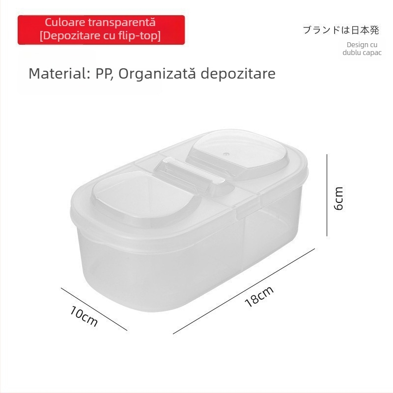Cutie de depozitare condimente cu capac dublu, pătrată din plastic pentru bucătărie, capacitate 501–800 ml