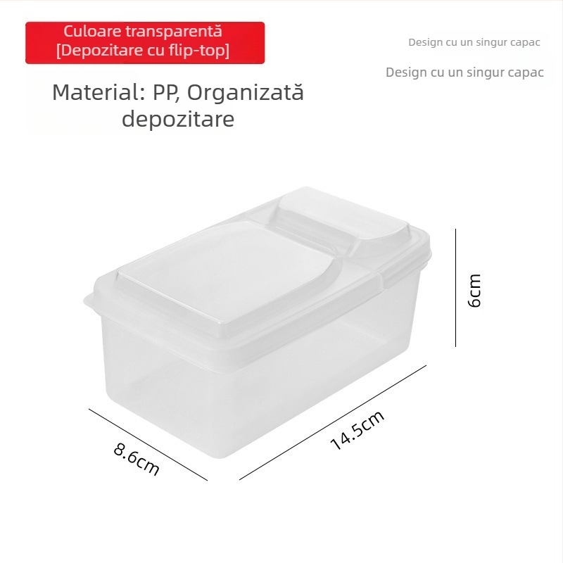 Cutie de depozitare condimente cu capac dublu, pătrată din plastic pentru bucătărie, capacitate 501–800 ml