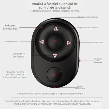 Telecomandă Bluetooth pentru smartphone – pentru selfie și streaming live, rază wireless de 10 m, model JS-YK