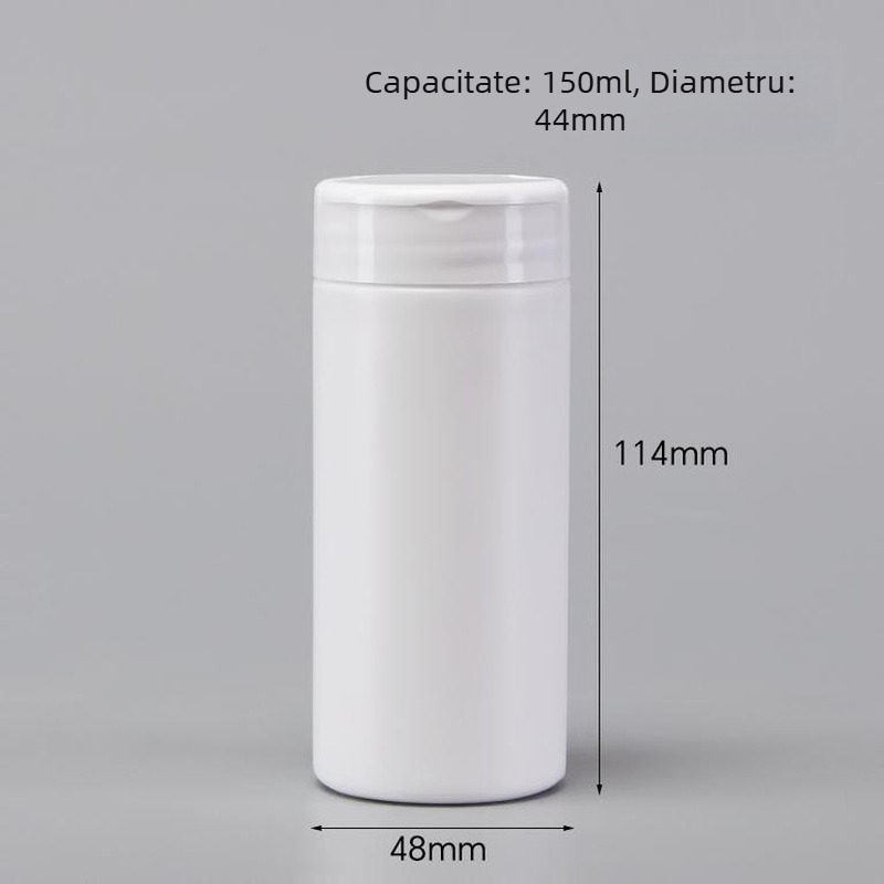 Sticlă din HDPE pentru tablete cu capac flip-top, personalizabilă, 100–150 ml, ambalaj sigilat.
