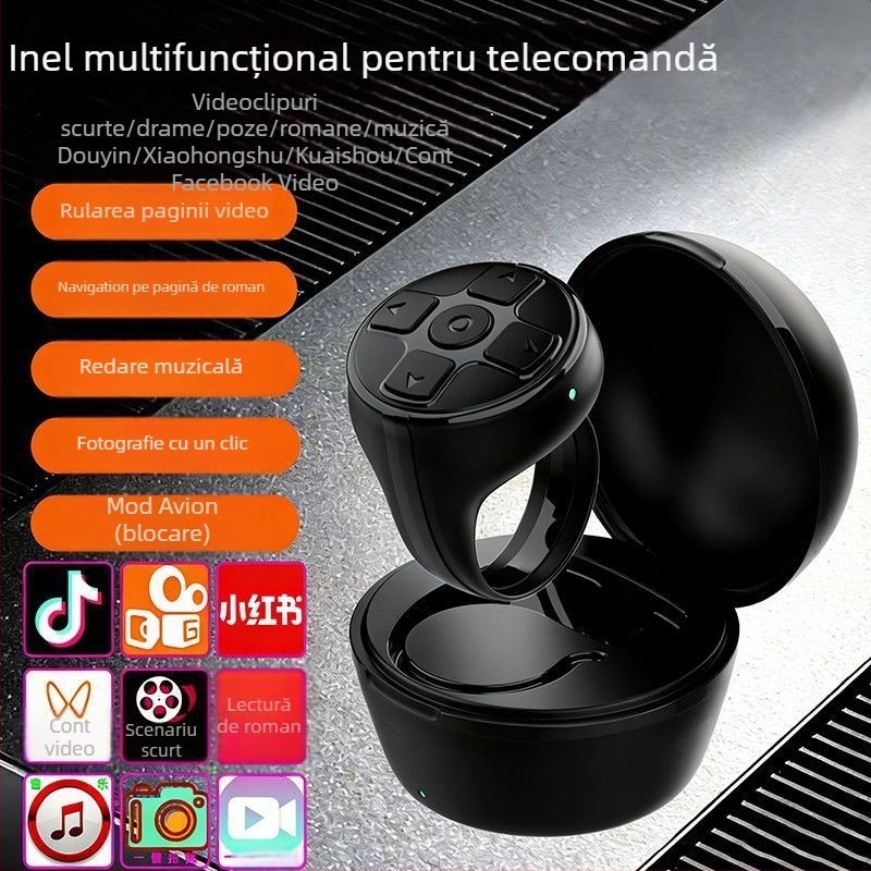 Inel Bluetooth pentru smartphone cu carcasă de încărcare, controlul camerei și selfie, compatibil Douyin; Model K06; ABS; 120 mAh; Dimensiuni 43×34 mm