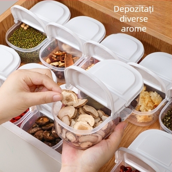 Cutie de depozitare a condimentelor de bucătărie — stackable, rotundă, 800–1000 ml, plastic, de calitate alimentară