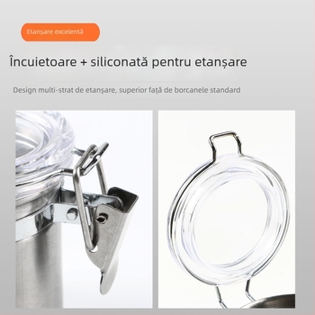 Borcan mini sigilat din oțel inoxidabil, formă rotundă, capacitate sub 300 ml, design modern minimalist.
