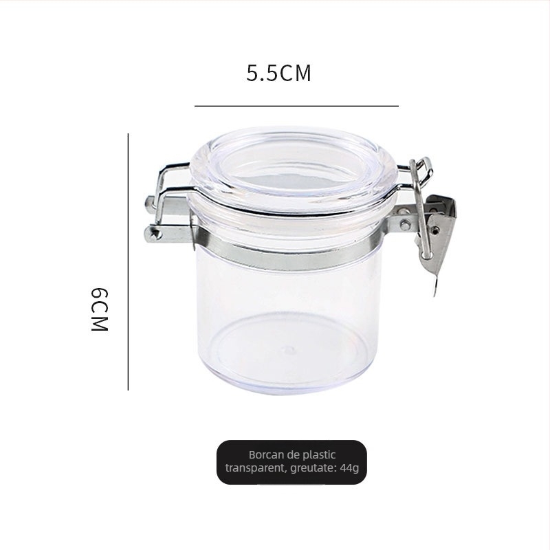 Borcan mini sigilat din oțel inoxidabil, formă rotundă, capacitate sub 300 ml, design modern minimalist.
