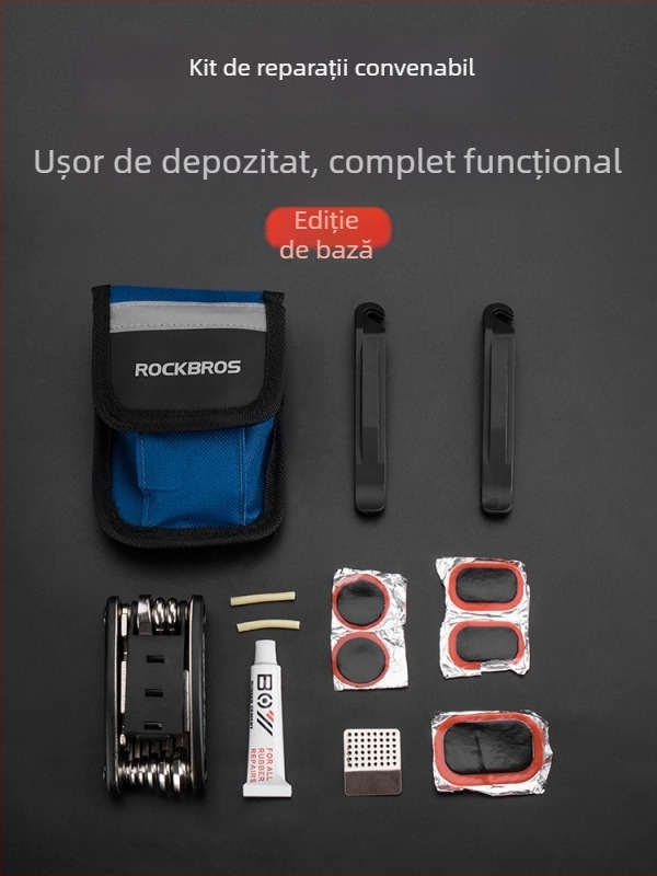Kit de unelte pentru reparații bicicletă cu pompă de cauciuc și set de chei pentru bicicletă de munte, include măsurătorul tensiunii spițelor