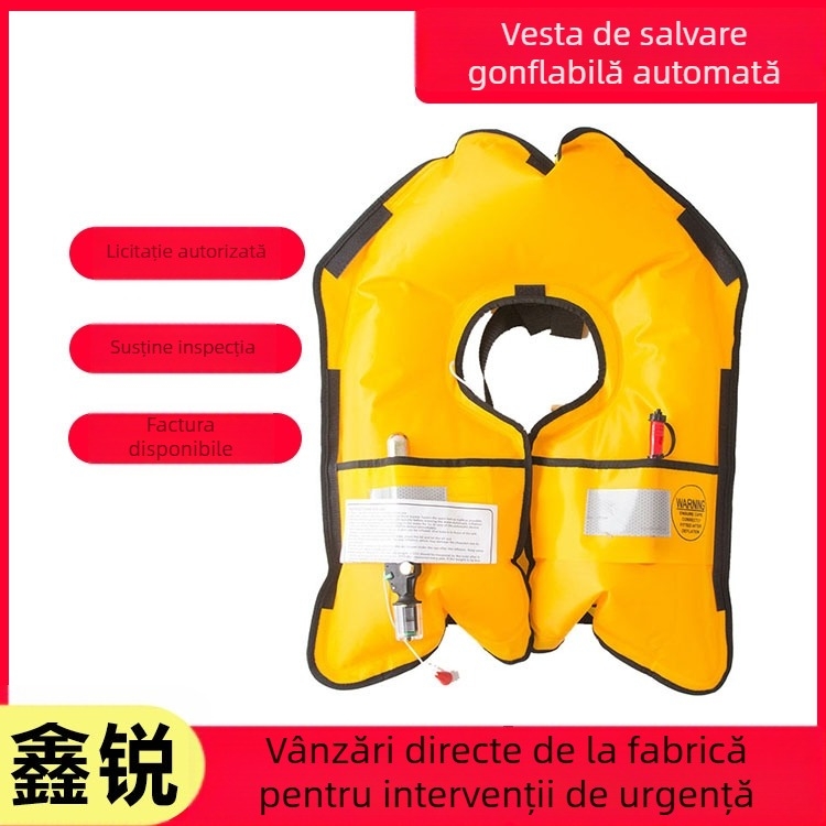 Vestă de salvare gonflabilă pentru apă, design guler-vest, pentru adulți, plutabilitate ridicată