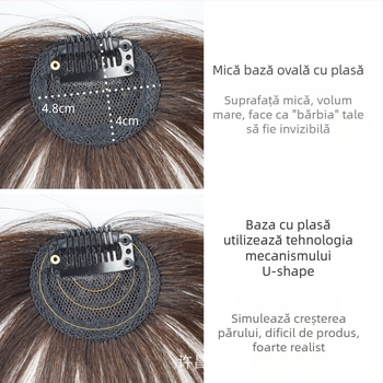 Perucă cu breton pentru femei, păr real, breton mic, țesut manual, stil francez, aspect aerian natural, poate fi vopsită