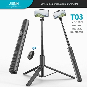 Selfie stick cu trepied și telecomandă Bluetooth încorporată, construcție din aliaj de aluminiu, telecomandă inclusă, compatibilitate universală, suport pentru personalizare