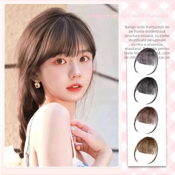 Perucă din păr real uman, breton aer 3D, fața frontală fără cusături, țesut manual