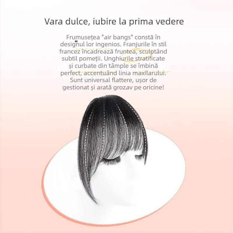 Perucă din păr real uman, breton aer 3D, fața frontală fără cusături, țesut manual