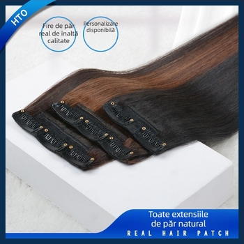 Piesă de păr cu clips, păr real, fără cusături, într-o singură bucată, drept, poate fi vopsită