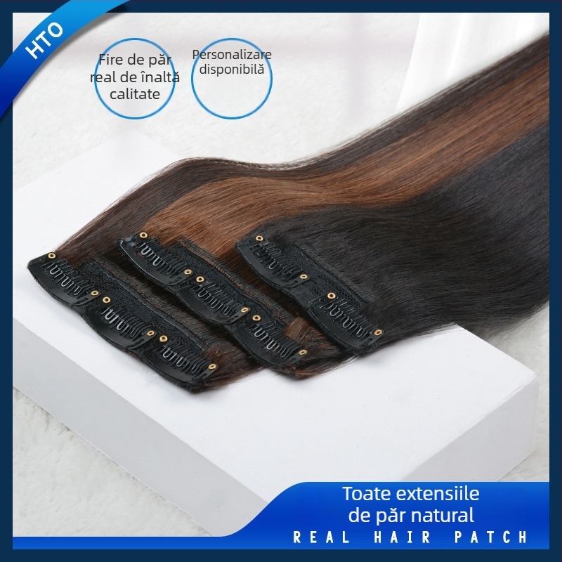 Piesă de păr cu clips, păr real, fără cusături, într-o singură bucată, drept, poate fi vopsită
