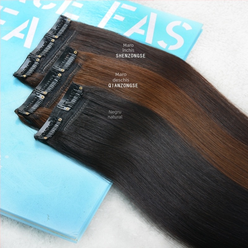 Piesă de păr cu clips, păr real, fără cusături, într-o singură bucată, drept, poate fi vopsită